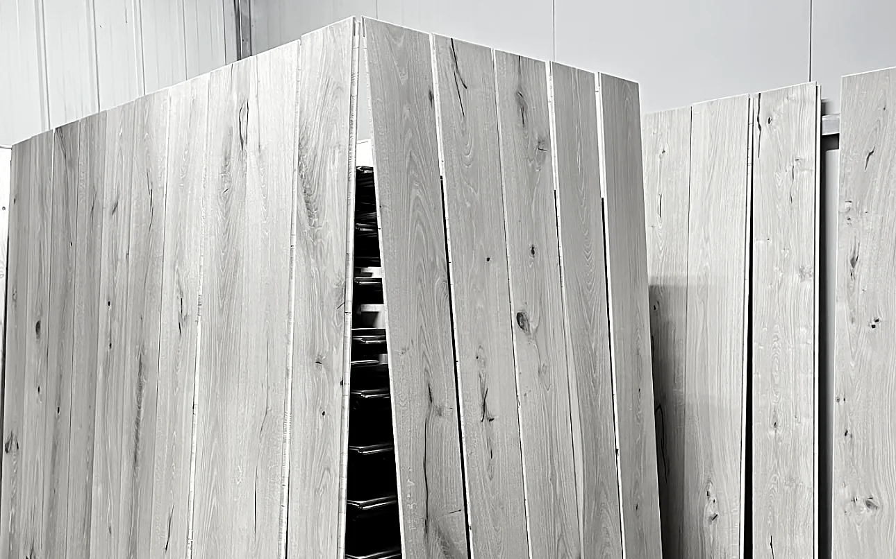 Engineered wood finish samples arranged for project selection